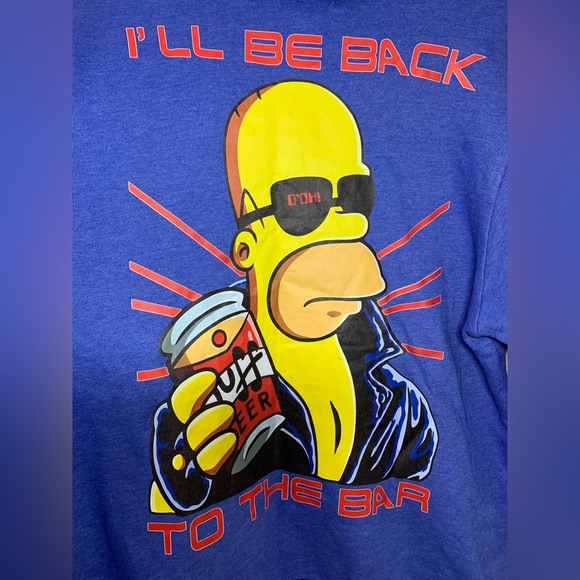Homer Simpson Terminator Duff Beer Men’s Large Blue Hoodie Big Graphic - Picture 3 of 6